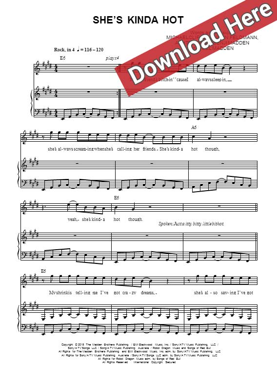 5 seconds of summer, she's kinda hot, sheet music, piano notes, score, chords, download, how to play, partition, noten
